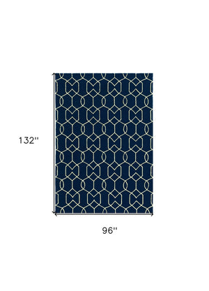HomeRoots 7' Blue Moroccan Area Rug – Timeless Style for Indoor & Outdoor Spaces, Durable & Easy to Clean 8' X 11' Rectangle 350179