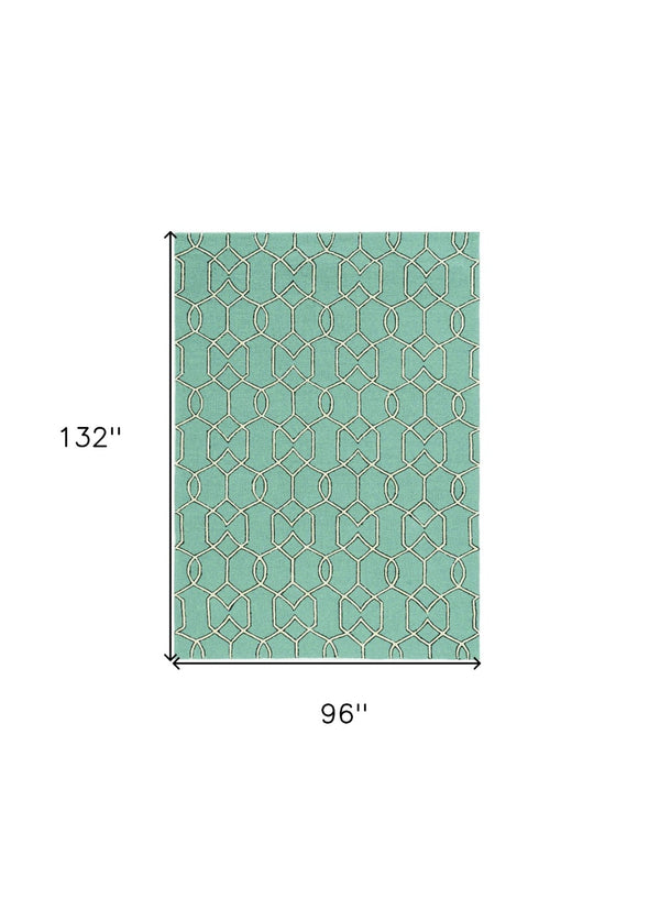 HomeRoots 7' Vibrant Green Moroccan Indoor Outdoor Area Rug - Durable, Stylish Quatrefoil Design for Any Space 8' x 11' 350180