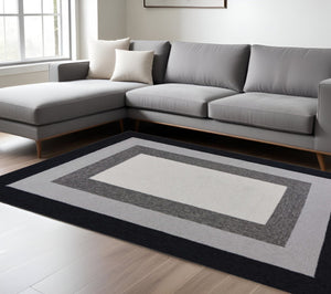 HomeRoots 8' Black and Gray Geometric Area Rug – Hand-Hooked, Soft Durable Design for Modern Spaces 8' X 11' 350182