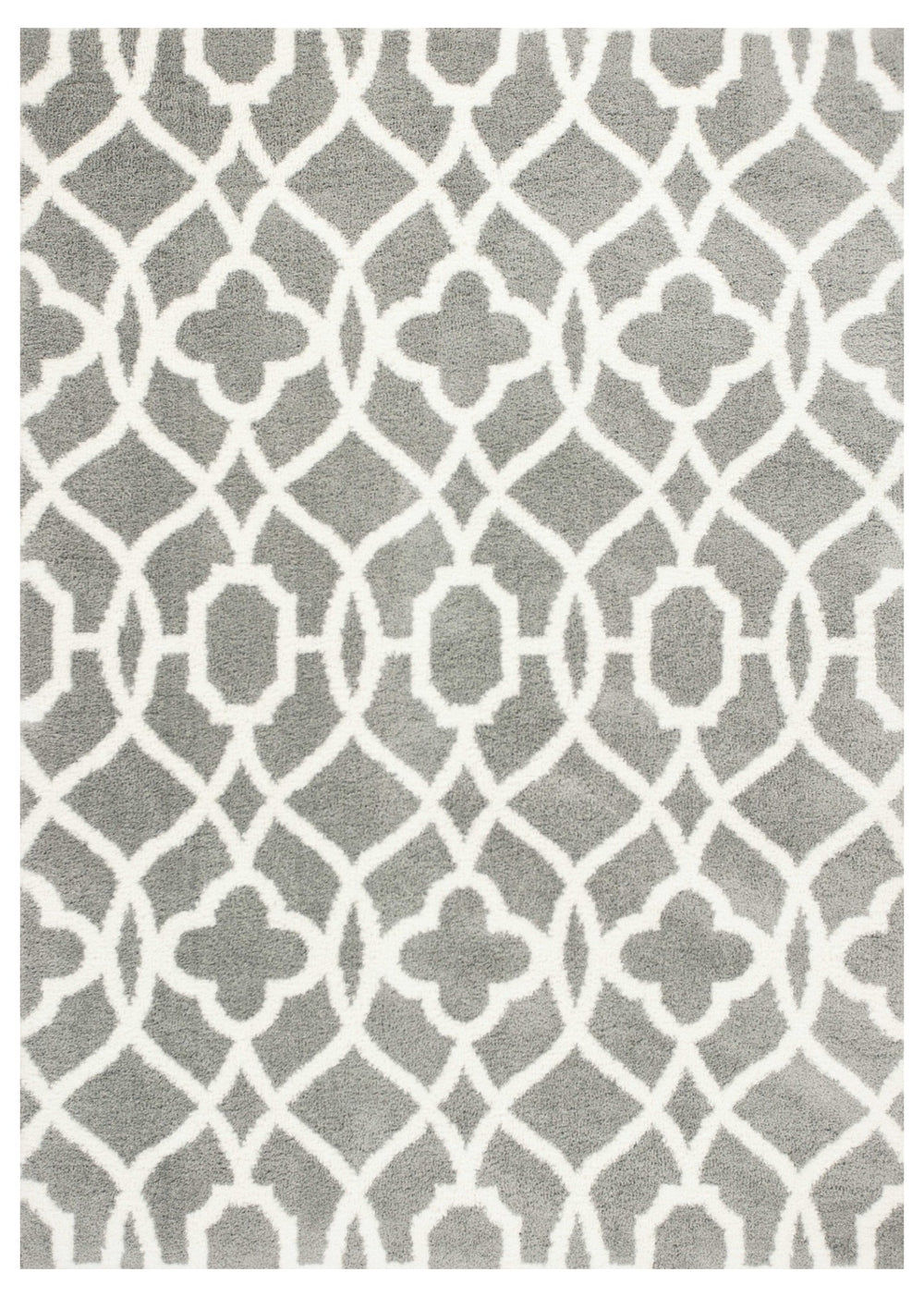 Homeroots 8' X 11' Grey Ivory Machine Woven Ogee Indoor Shag Area Rug  Microfiber 350186