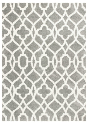 Homeroots 8' X 11' Grey Ivory Machine Woven Ogee Indoor Shag Area Rug  Microfiber 350186