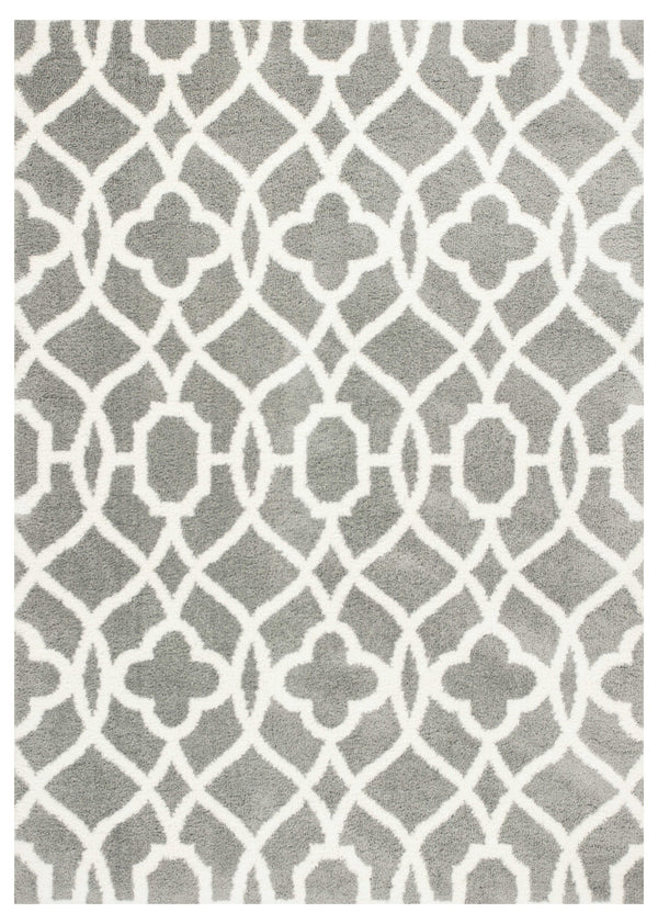 Homeroots 8' X 11' Grey Ivory Machine Woven Ogee Indoor Shag Area Rug  Microfiber 350186