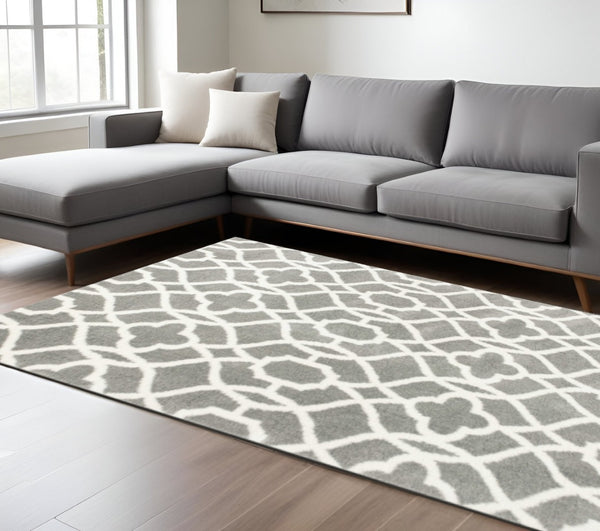 HomeRoots 8' Gray and Ivory Ogee Area Rug - Contemporary Elegance for Modern Spaces with Plush Comfort and Style 8' X 11' 350186