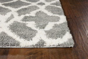 Homeroots 8' X 11' Grey Ivory Machine Woven Ogee Indoor Shag Area Rug  Microfiber 350186