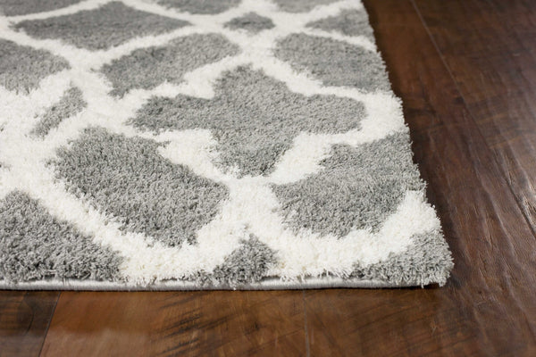Homeroots 8' X 11' Grey Ivory Machine Woven Ogee Indoor Shag Area Rug  Microfiber 350186