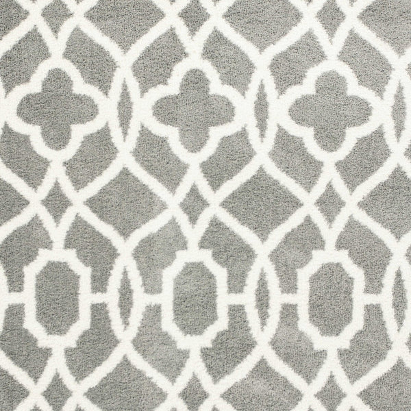 Homeroots 8' X 11' Grey Ivory Machine Woven Ogee Indoor Shag Area Rug  Microfiber 350186