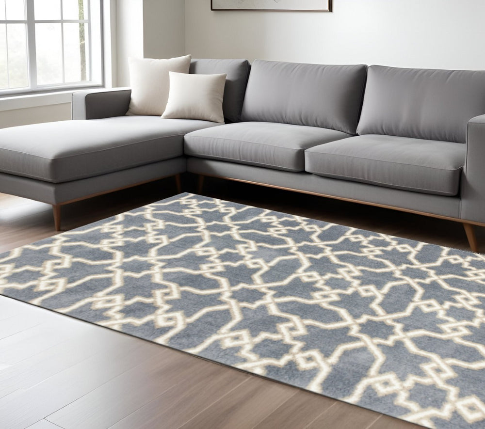 HomeRoots 7' Slate Blue and Ivory Geometric Area Rug – Modern Elegance for Cozy Living Spaces and Style 7' X 10' 350187