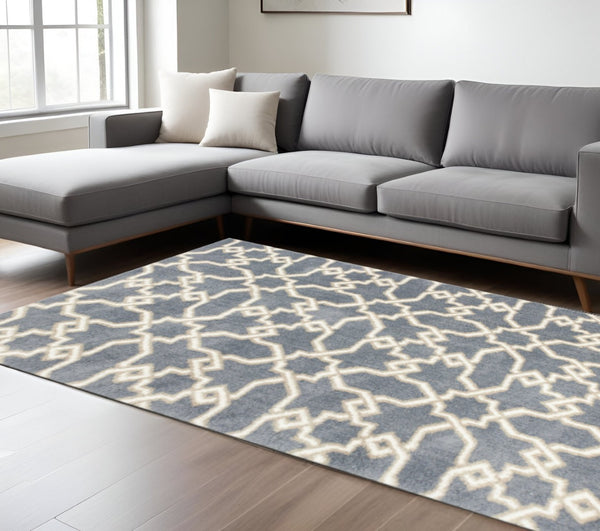 HomeRoots 7' Slate Blue and Ivory Geometric Area Rug – Modern Elegance for Cozy Living Spaces and Style 7' X 10' 350187