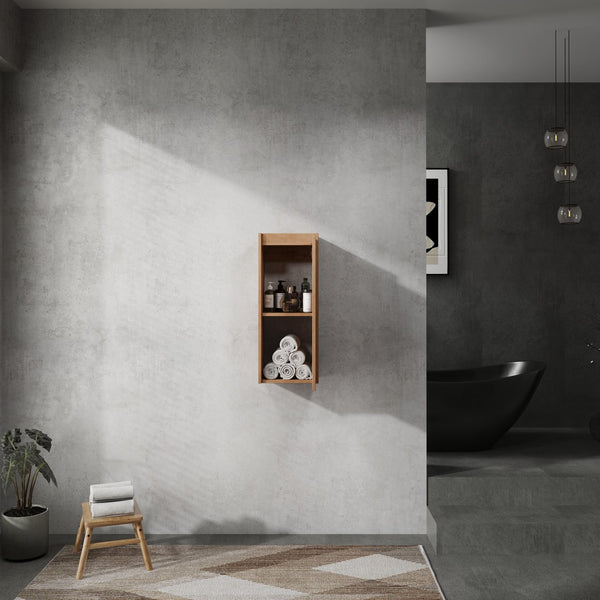 English Elm 12" Wall-Mounted Bathroom Side Cabinet with Soft-Close Hinges, Hidden Handle, Water-Resistant Finish W999P196498