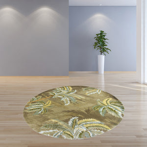 Homeroots 8' Moss Green Hand Tufted Tropical Trees Round Indoor Area Rug  Wool 350205