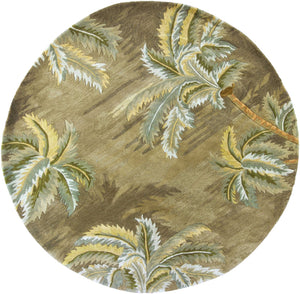 Homeroots 8' Moss Green Hand Tufted Tropical Trees Round Indoor Area Rug  Wool 350205