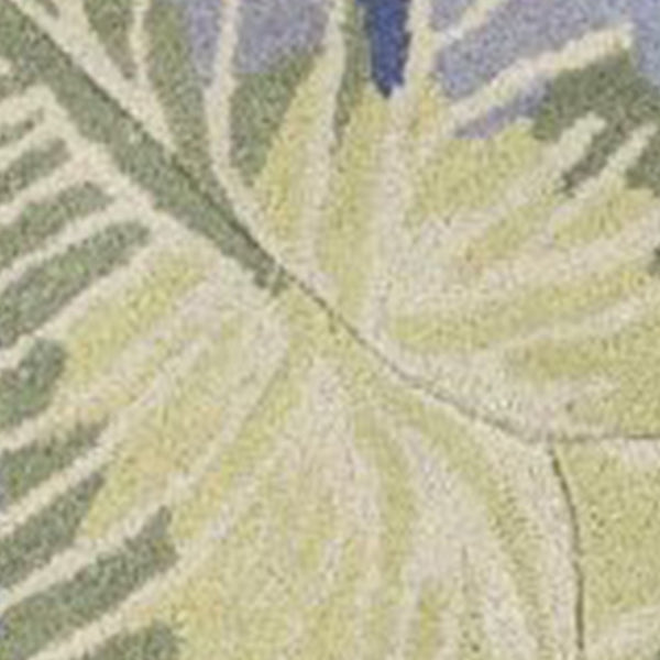HomeRoots 5' Tropical Botanical Wool Area Rug in Blue Green Beige – Hand-Tufted, Stylish Comfort for Your Home 7' Round 350206