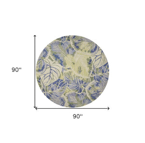 HomeRoots 5' Tropical Botanical Wool Area Rug in Blue Green Beige – Hand-Tufted, Stylish Comfort for Your Home 7' Round 350206