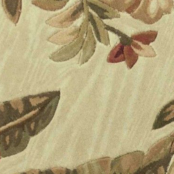 Homeroots 8' Ivory Hand Tufted Bordered Tropical Plants Round Indoor Area Rug  Wool 350209