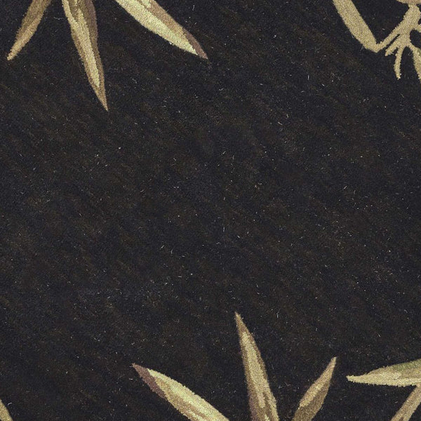 Homeroots 8' Black Hand Tufted Bordered Tropical Bamboo Round Indoor Area Rug  Wool 350213