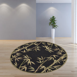 Homeroots 8' Black Hand Tufted Bordered Tropical Bamboo Round Indoor Area Rug  Wool 350213