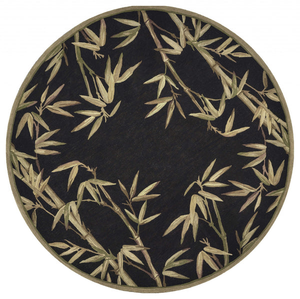 Homeroots 8' Black Hand Tufted Bordered Tropical Bamboo Round Indoor Area Rug  Wool 350213