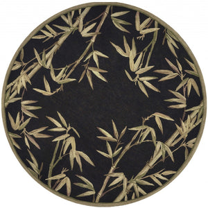 Homeroots 8' Black Hand Tufted Bordered Tropical Bamboo Round Indoor Area Rug  Wool 350213