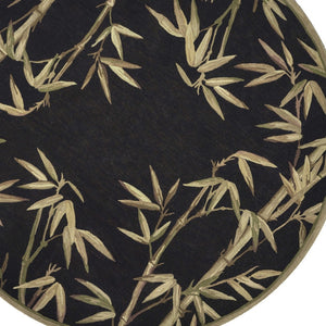 Homeroots 8' Black Hand Tufted Bordered Tropical Bamboo Round Indoor Area Rug  Wool 350213