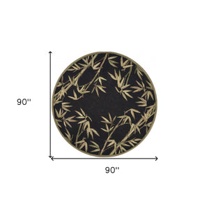 Homeroots 8' Black Hand Tufted Bordered Tropical Bamboo Round Indoor Area Rug  Wool 350213