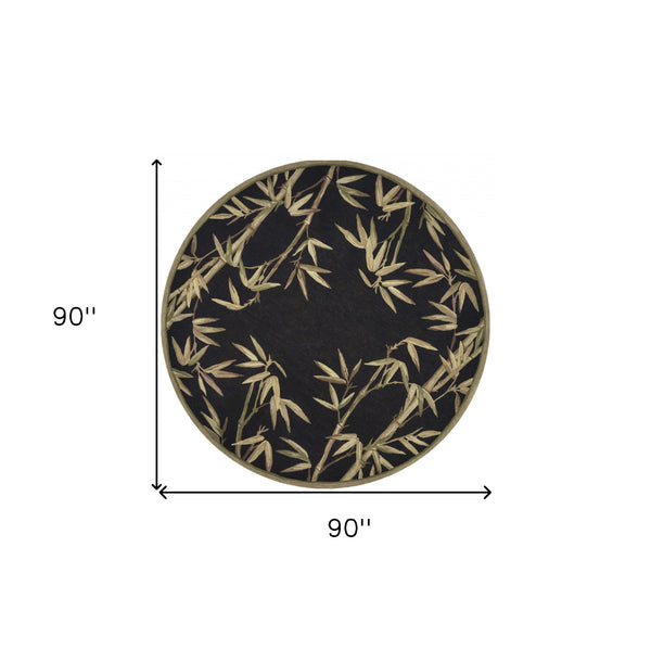 Homeroots 8' Black Hand Tufted Bordered Tropical Bamboo Round Indoor Area Rug  Wool 350213
