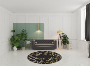 Homeroots 8' Black Hand Tufted Bordered Tropical Bamboo Round Indoor Area Rug  Wool 350213