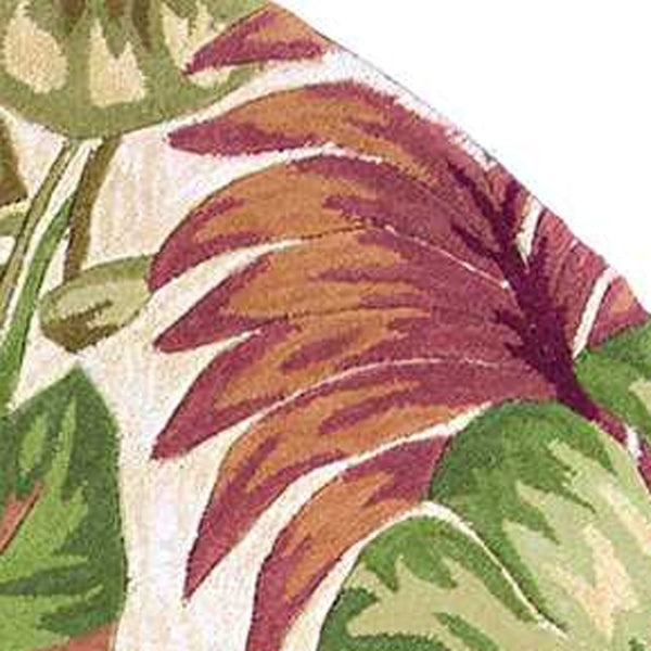 HomeRoots 5' Wool Botanical Leaves Hand-Tufted Area Rug in Beige, Green & Pink - Artisanal Charm for Your Home 7' Round 350214