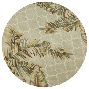 HomeRoots 5' Hand-Tufted Wool Area Rug in Sage Taupe & Green Botanical Design for Elegant Living Spaces 8' Round 350216