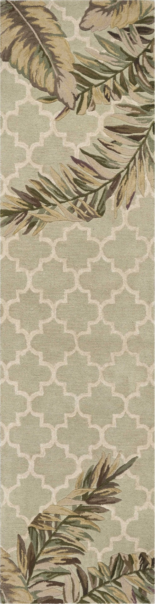 HomeRoots 5' Hand-Tufted Wool Area Rug in Sage Taupe & Green Botanical Design for Elegant Living Spaces 8' Round 350216