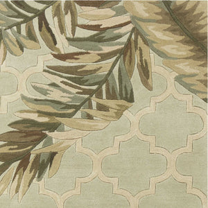 HomeRoots 5' Hand-Tufted Wool Area Rug in Sage Taupe & Green Botanical Design for Elegant Living Spaces 8' Round 350216