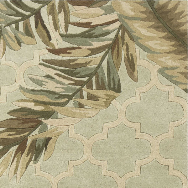 HomeRoots 5' Hand-Tufted Wool Area Rug in Sage Taupe & Green Botanical Design for Elegant Living Spaces 8' Round 350216