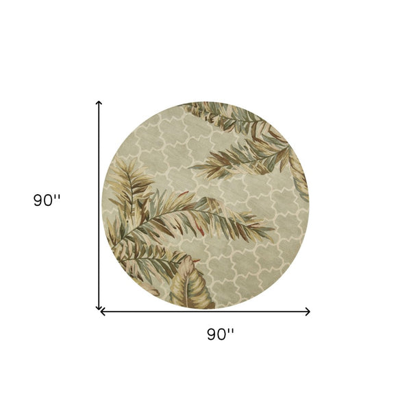 HomeRoots 5' Hand-Tufted Wool Area Rug in Sage Taupe & Green Botanical Design for Elegant Living Spaces 8' Round 350216