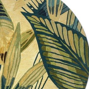 HomeRoots 5' Tropical Botanical Hand-Tufted Area Rug in Ivory, Teal & Green - Soft Wool for Cozy Spaces 8' Round 350217