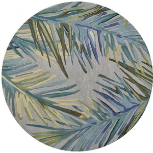 Homeroots 7' Round Wool Grey Or  Blue Area Rug  Wool 350218