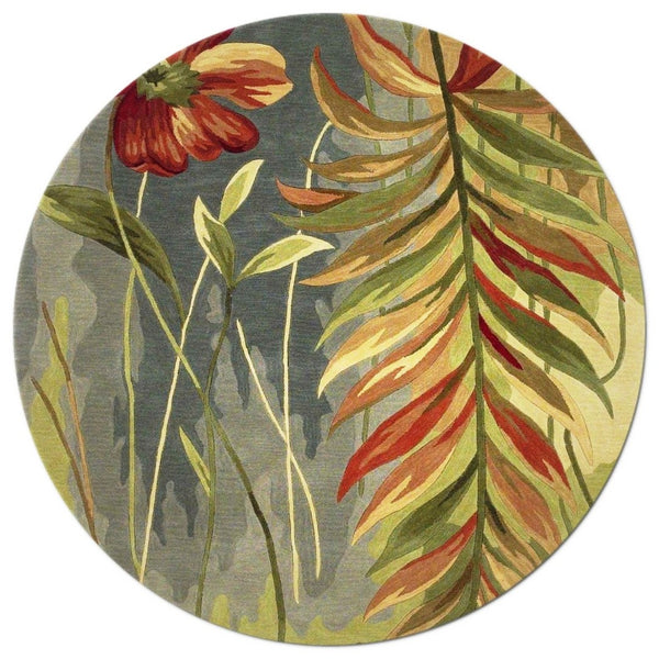 HomeRoots 5' Tropical Botanical Hand-Tufted Wool Area Rug in Blue and Green - Plush Comfort & Style 8' Round 350219