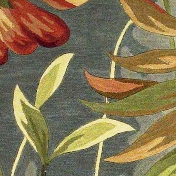 HomeRoots 5' Tropical Botanical Hand-Tufted Wool Area Rug in Blue and Green - Plush Comfort & Style 8' Round 350219