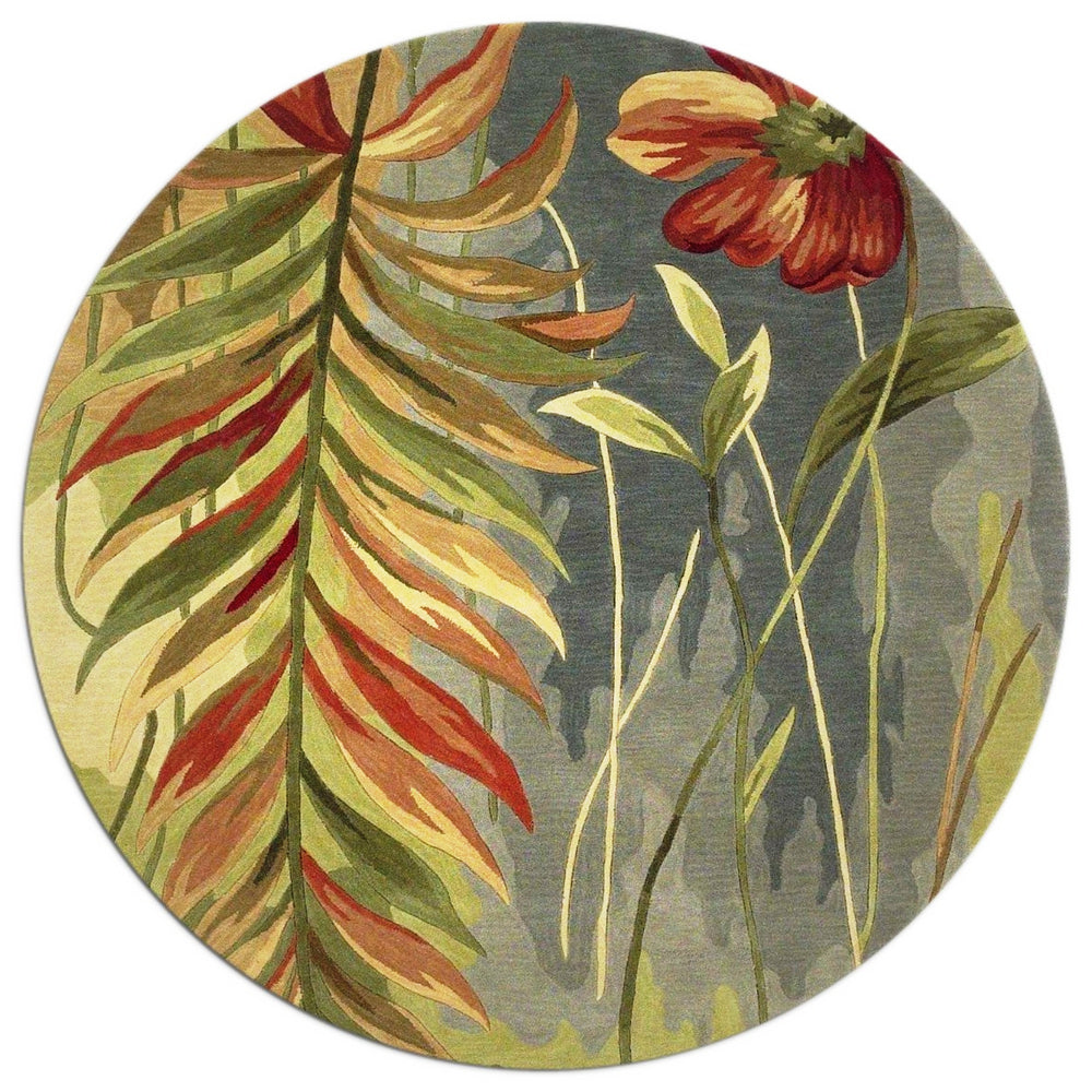 Homeroots 8' Blue And Green Round Wool Tropical Botanical Hand Tufted Area Rug  Wool 350219