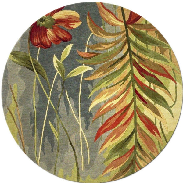 HomeRoots 5' Tropical Botanical Hand-Tufted Wool Area Rug in Blue and Green - Plush Comfort & Style 8' Round 350219