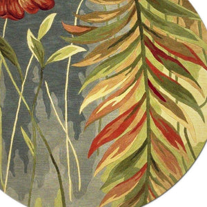 HomeRoots 5' Tropical Botanical Hand-Tufted Wool Area Rug in Blue and Green - Plush Comfort & Style 8' Round 350219