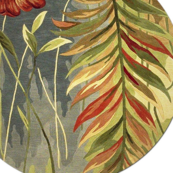 HomeRoots 5' Tropical Botanical Hand-Tufted Wool Area Rug in Blue and Green - Plush Comfort & Style 8' Round 350219
