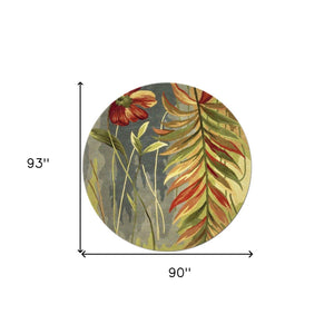HomeRoots 5' Tropical Botanical Hand-Tufted Wool Area Rug in Blue and Green - Plush Comfort & Style 8' Round 350219