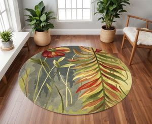 HomeRoots 5' Tropical Botanical Hand-Tufted Wool Area Rug in Blue and Green - Plush Comfort & Style 8' Round 350219