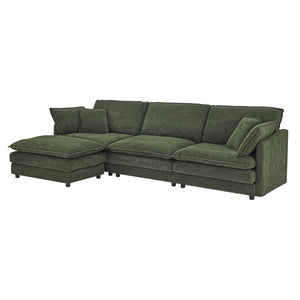 English Elm Modern Sectional Convertible Sofa with Ottoman, Oversized L-Shaped 4-Seater Towel Fabric Comfort Green W1413S00081