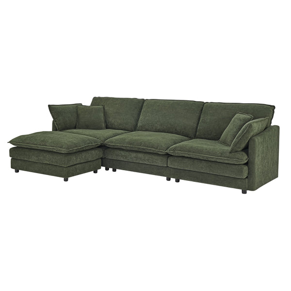 English Elm Modern Sectional Convertible Sofa with Ottoman, Oversized L-Shaped 4-Seater Towel Fabric Comfort Green W1413S00081