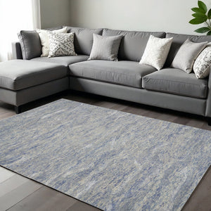HomeRoots 9' Abstract Hand-Tufted Wool Area Rug in Blue and Beige - Soft, Durable, and Artfully Designed for Modern Spaces 9' X 12' 350239
