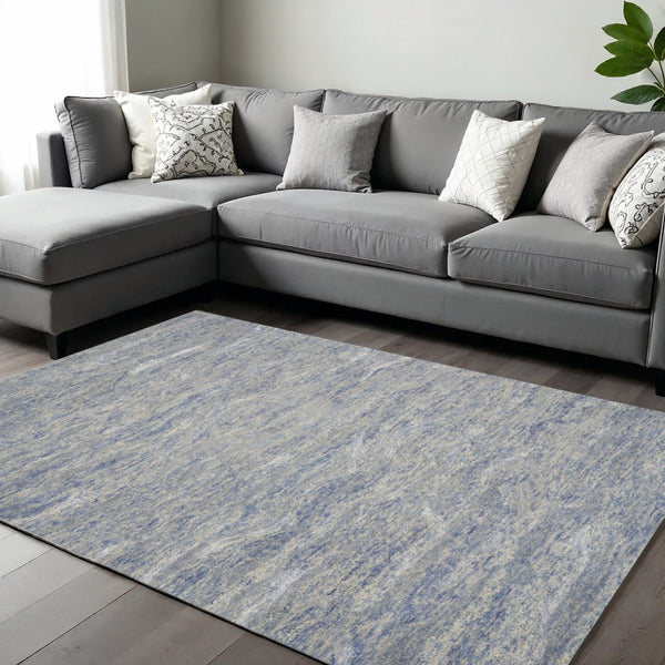 HomeRoots 9' Abstract Hand-Tufted Wool Area Rug in Blue and Beige - Soft, Durable, and Artfully Designed for Modern Spaces 9' X 12' 350239