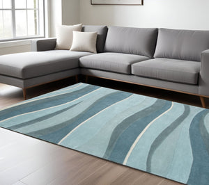 HomeRoots 8' Hand-Tufted Wool Area Rug in Blue Gray and Ivory - Contemporary Style for Modern Living Spaces 8' X 10' 350242
