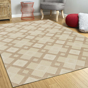HomeRoots 8' Handcrafted Wool Geometric Area Rug in Ivory and Brown - Modern Elegance for Any Space 8' X 11' 350243