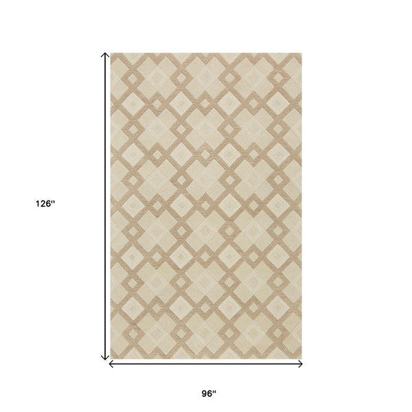 HomeRoots 8' Handcrafted Wool Geometric Area Rug in Ivory and Brown - Modern Elegance for Any Space 8' X 11' 350243