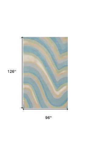 HomeRoots 8' Hand-Tufted Wool Abstract Area Rug in Blue, Beige, and Green - Elevate Your Contemporary Space! 8' X 10' 350244
